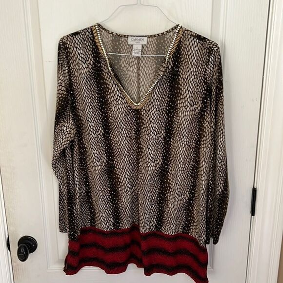 Carmen Marc Valvo Woman Gold Trim Blouse - Picture 1 of 14